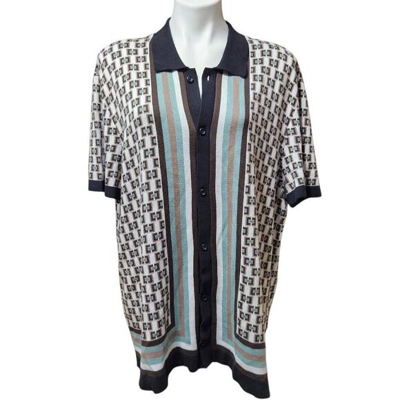 Express men's knit button front polo striped print size XL - Picture 1 of 8